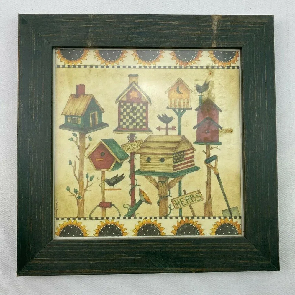 Debbie Mumm Birdhouse Sunflowers Framed Print Hanging Wall Decor